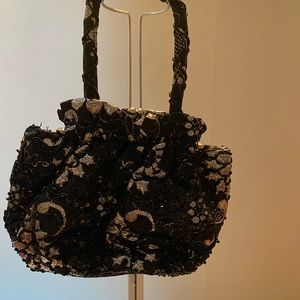 Handmade black and silver beaded evening bag